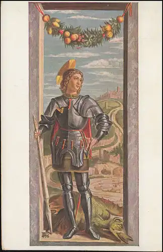 Armoiries 10 Pf. sur AK Saint-Georges d'Andrea Mantegna, EICHSTETT 29.6.1907