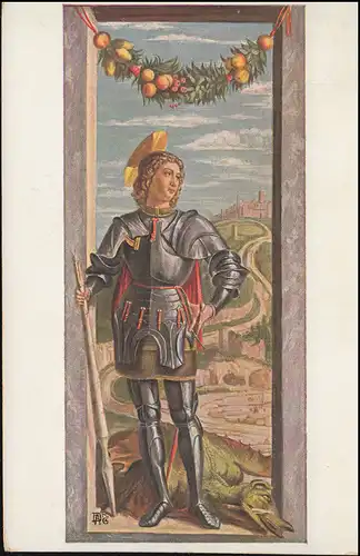 Wappen 10 Pf. auf AK Heiliger St. Georg von Andrea Mantegna, EICHSTÄTT 29.6.1907