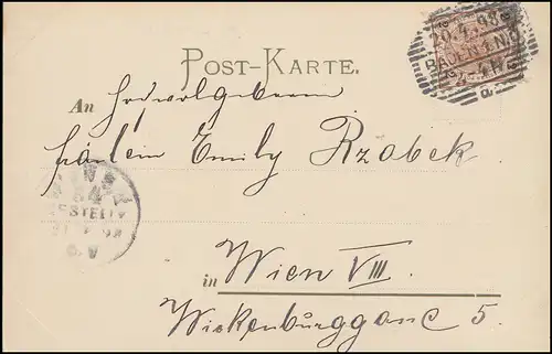 Künstlerpostkarte Auf gute Freundschaft! Rost-O BADEN 20.4.1898 nach WIEN 31.4.