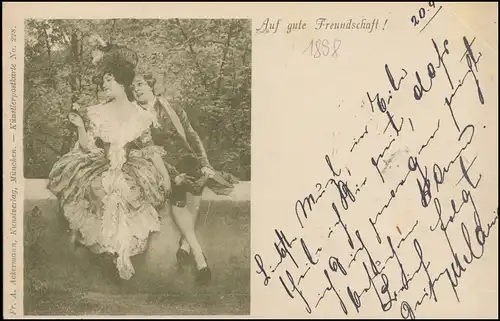 Künstlerpostkarte Auf gute Freundschaft! Rost-O BADEN 20.4.1898 nach WIEN 31.4.