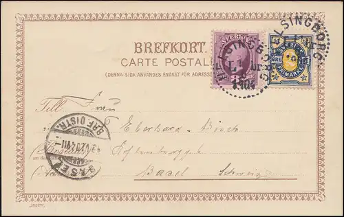 42+51 Freimarken auf AK Rathaus HELSINGBORG 11.6.1904 nach Basel/Schweiz