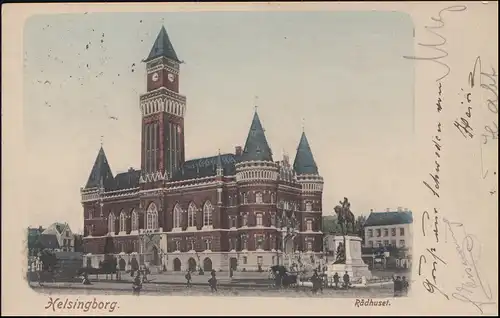 42+51 timbres gratuits sur AK Mairie HELSINGBORG 11.6.1904 vers Bâle/Suisse