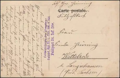 Poste de terrain S.B. Régiment d'artillerie de champ 73 sur AK Fischer reviennent vers 1915