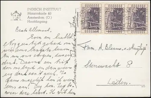 Ansichtskarte Niederlande: Indisches Institut von Amsterdam, 11.7.1952 