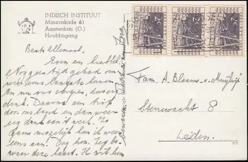 Carte de vue Pays-Bas: Institut indien d'Amsterdam, 11.7.1952