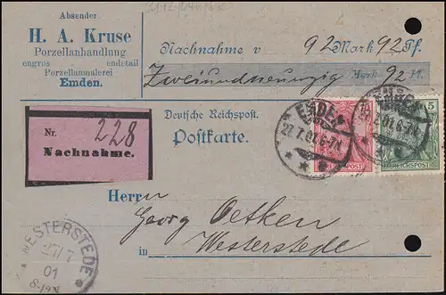 55+56 Germania-MiF sur carte NN de la porcelainerie Kruse dans EMDEN 27.7.1901