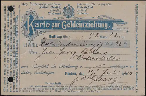55+56 Germania-MiF sur carte NN de la porcelainerie Kruse dans EMDEN 27.7.1901