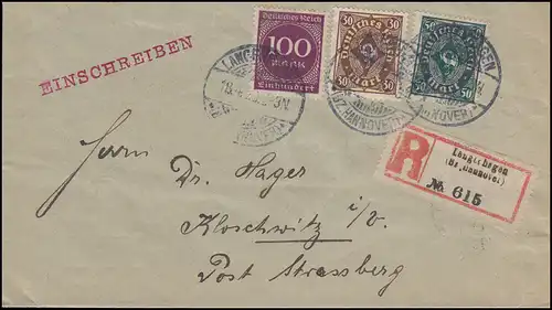 208+209+268 Infla-MiF R-Brief  LANGENHAGEN / HANNOVER 18.4.23 nach Kloschwitz/V.