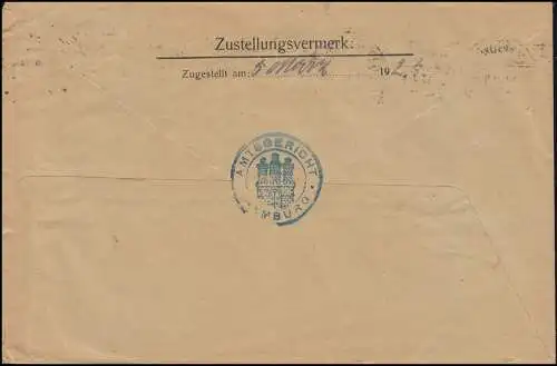 72+74 Dienstmarken auf Zustellungsurkunde AMBURG 3.3.23 nach Oldenburg