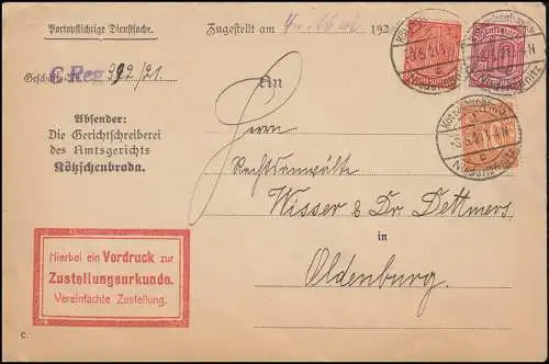 27+28+30 Dienstmarken auf Zustellungsurkunde Kötzschenbroda-Niederlößnitz 3.5.21