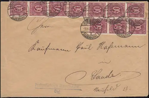 66 Dienstmarke 60 Pf. als MeF auf Infla-Brief RÜSTINGEN 9.11.1922 nach Sande