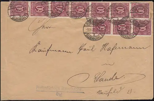 66 Marque de service 60 Pf. comme MeF sur lettre Infla RÜSTINGEN 9.11.1922 à Sande