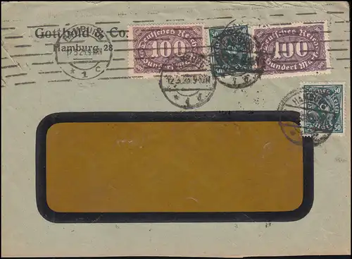 209+247 Infla-MiF portogrechter Auslandsbrief / Fensterbrief HAMBURG 12.3.1923