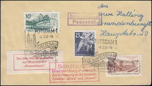 DDR-Schiffspost Paquebot Brandenburg-Potsdam Dampfer Sonnenschein SSt 5.5.1957