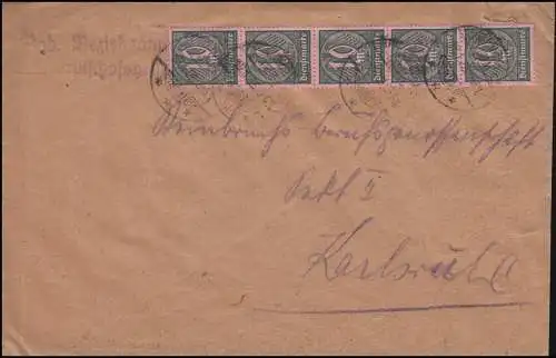 71 Dienstmarke als 5er-Streifen MeF auf Infla-Brief TAUBERBISCHOFSHEIM 19.1.23