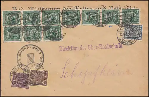 23 10fach als MiF Brief KARLSRUHE 20.11.1922 nach Schopfheim, INFLA-geprüft
