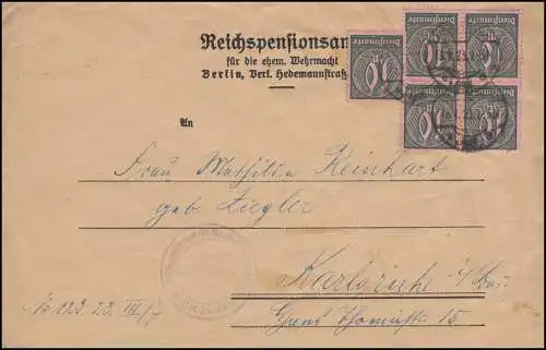 71 Marque de service sur lettre de travail Reichspensionamt BERLIN 18.1.23 vers Karlsruhe