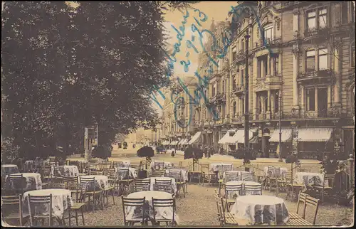 Ansichtskarte Wilhelmstraße vom Cafe Berliner Hof aus gesehen WIESBADEN 2.9.1913