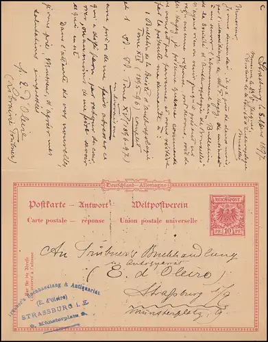 P 27/02 Doppelkarte mit DV 1295 f von STASSBURG/ELS. 8.3.1897 nach BRÜSSEL 9.3.
