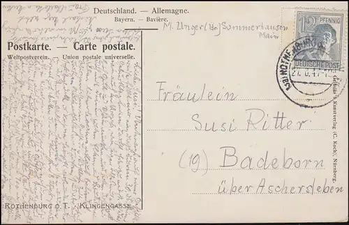 Ansichtskarte Klingengasse in ROTHENBURG OP DER TAUBER 27.6.1947