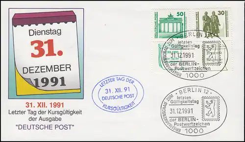 Letzter Gültigkeitstag von DDR-Briefmarken SSt BERLIN 31.12.91 auf Schmuck-LDC