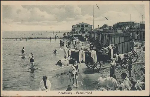 Infla-Expédition d'urgence Temple payant sur AK Familybad Norderney 3.9.1923