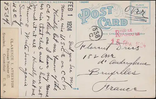 USA-Ansichtskarte Postamt von Stamford / Connecticut 1.2.1914 nach Frankreich