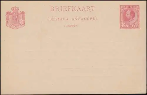 Surinam Antwort-Postkarte / Betaald Antwoord 2 1/2 Ct. rs. Zudruck, ungebraucht