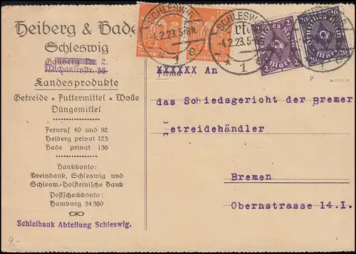 Infla-MiF Schnitter / Posthorn Postkarte SCHLESWIG 4.2.1913, INFLA-BPP-geprüft