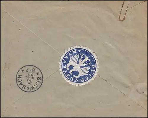 Dienstsache Reichspatentamt R-Brief BERLIN 19.4.28 1920 nach Schwabach