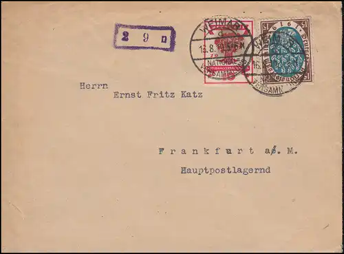 107+108 Nationalversammlung MiF auf Brief WEIMAR-NATIONALVERSAMMLUNG 16.8.1919