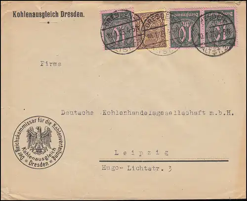 33+68 Dienstmarken-MiF auf Brief Kohlenausgleich DRESDEN 10.1.1923 nach Leipzig