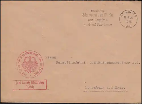Dienstbrief an Hutschenreuther, Verwaltungsaufgaben der Luftfahrt BERLIN 22.2.36