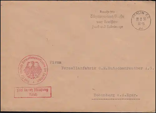 Lettre de service aux récifs de la Chapelle, tâches administratives de l'aviation BERLIN 22.2.36