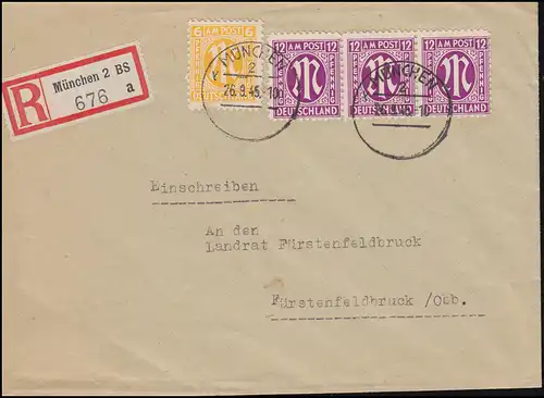 4+7 AM-Post comme MiF sur lettre R avec cachet aptisé MUNICH 2 - 26.9.45