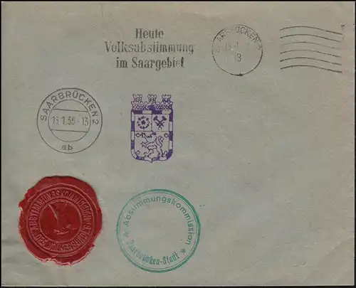Erinnerungsbrief Heute Volksabstimmung im Saargebiet SAARBRÜCKEN 13.1.1935