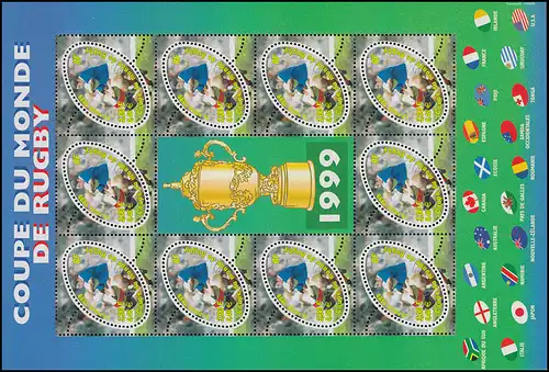 3421 Championnat du monde de rugby 1999 - Petit arc de 10 marques et champ d'ornement **