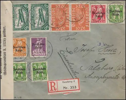 Zensur 111-112 Flugpost-Satz mit Zusatzfr. Abschiedsserie R-Brief BAMBERG 4.6.21