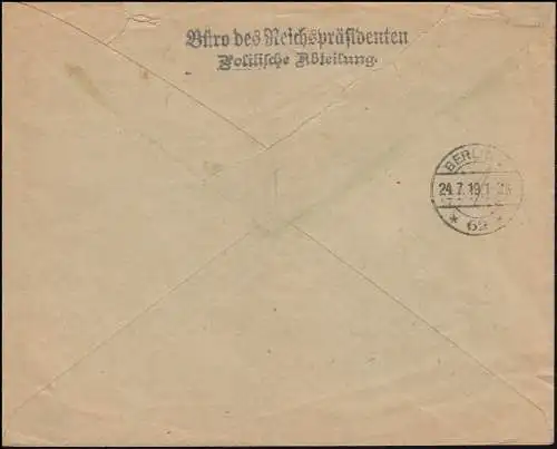 107+108+109 Nationalversammlunmg R-Bf. Büro des Reichspräsidenten WEIMAR 23.7.19