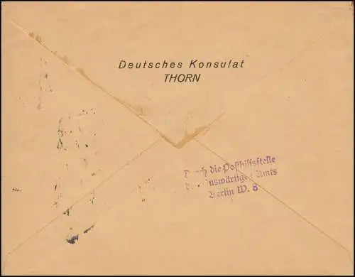 Frei durch Ablösung Reich Deutsches Konsulat in Thorn über BERLIN 17.2.1930