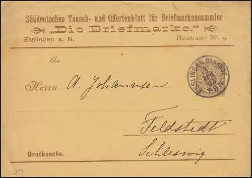 Württemberg PS 2 Ziffer 3 Pf braun Streifband Die Briefmarke ESSLINGEN 13.4.1895