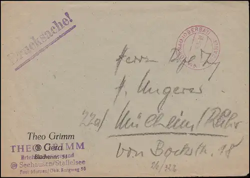 Gebühr-bezahlt-Stempel MURNAU (OBERBAY.) Februar 1950 auf Briefvorderseite