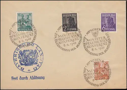 Sonderstempel MÜNCHEN 1 Ministerpräsidenten Konferenz 8.6.47 auf Blanko-Brief