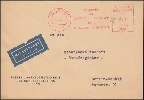 AFS Bureau de presse et d'information du gouvernement fédéral BONN 15.10.51 sur lettre