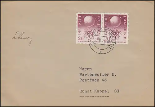 214 Forschungsförderung im Paar MeF Auslands-Brief LINDAU (BODENSEE) 17.8.1955