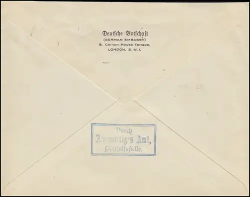Libre par remplacement Reich Deutsche Ambassade Londres sur BERLIN 2.12.33 n.Zittau