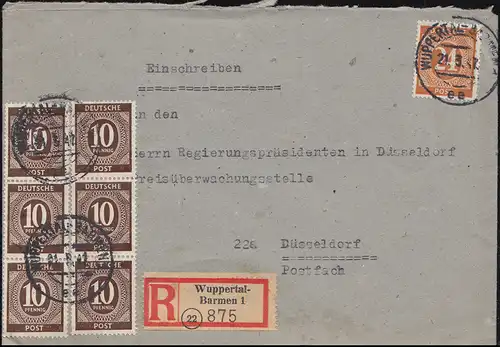 918+925 Paragraphe 10+24 Pf MiF sur lettre R WUPPERTAL-BARMEN 21.3.47 après DUSSELDORF