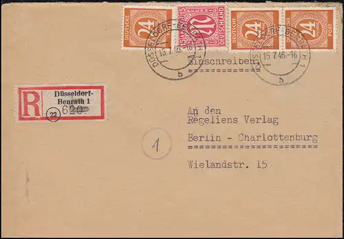8 AM-Post 15 p. avec 923 Communauté 24 P P R-Lettre DÜSSELDORF-BENRATH 15.7.1946