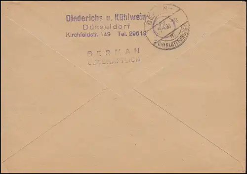 8 AM-Post 15 Pf. mit 923 Gemeinschaft 24 Pf R-Brief DÜSSELDORF-BENRATH 15.7.1946