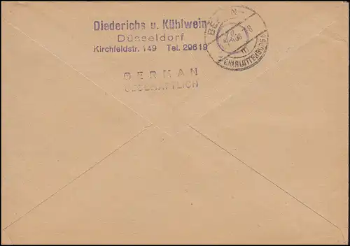 8 AM-Post 15 p. avec 923 Communauté 24 P P R-Lettre DÜSSELDORF-BENRATH 15.7.1946